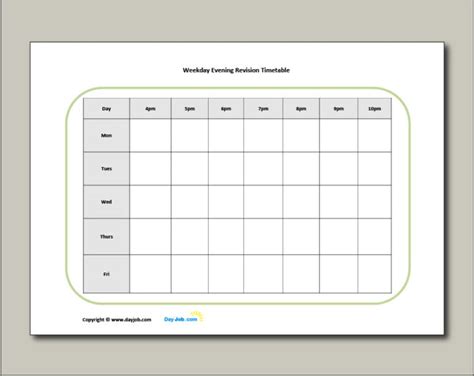 blank revision timetable template