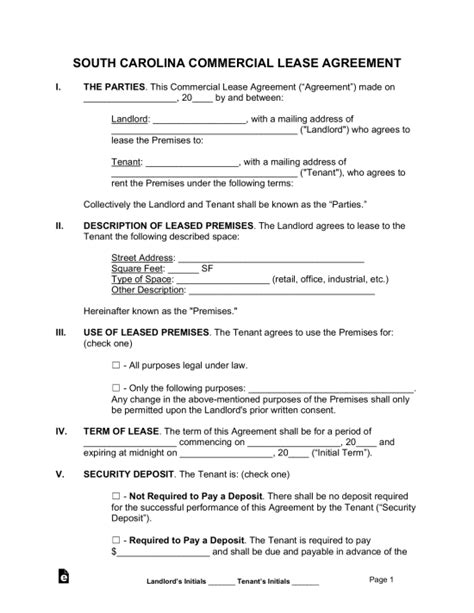 south carolina lease agreement templates   word eforms