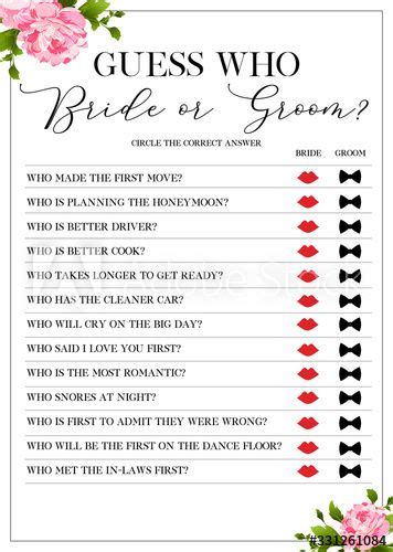 guess  bride  groom game bridal shower games printable