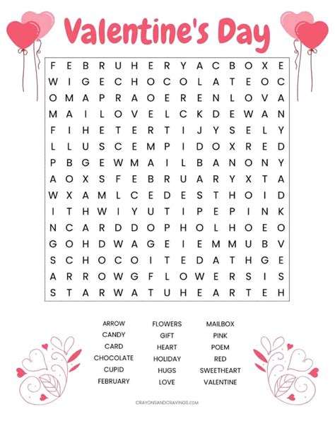 valentines word search  printable worksheet