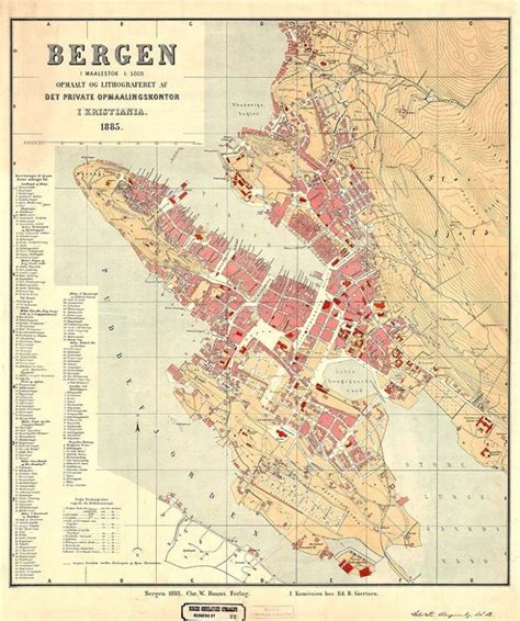 vintage map  bergen        norwegian maps  maps city maps map