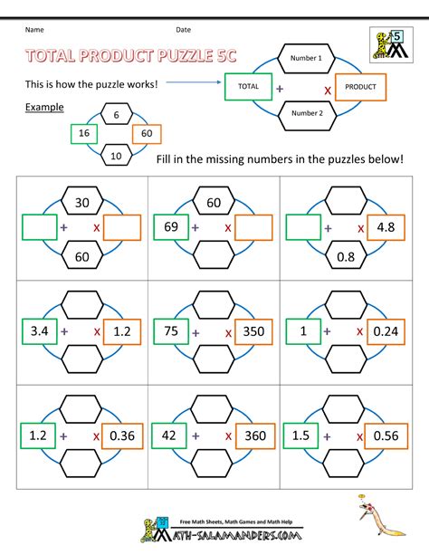 printable math puzzles  grade