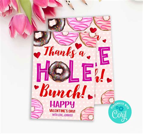 hole bunch printable valentines donut tag gift tag etsy