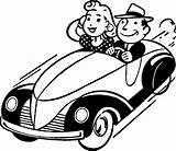 Car Drive Sunday Clipart Cars Clip Vintage Retro Driving Cartoon Graphics Old Vehicles Couple Cliparts Hitched Just Classic Hard 50s sketch template