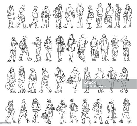 sketches of people in various positions of walking stock vector art