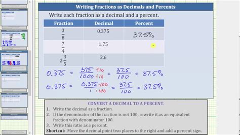 convert a fractions to decimals and decimals to percents 3 8 7 4 2 3 5 youtube