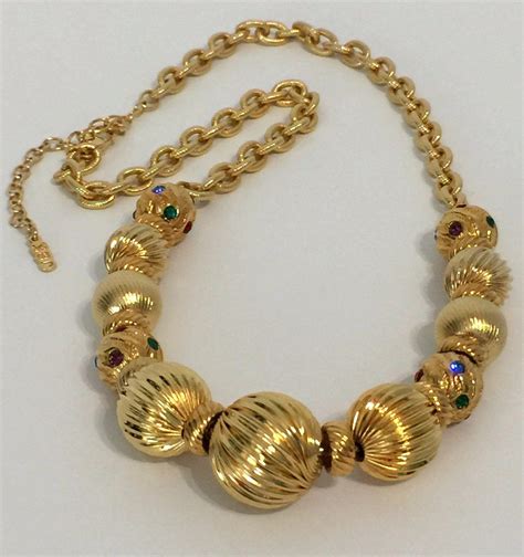 jackie kennedy necklace large gold beads  stones