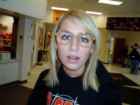 Long Sighted Blonde Girl In Strong Bifocal Glasses