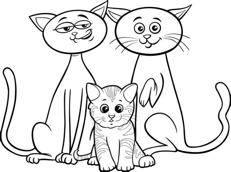 cartoon cat family  kitten coloring book page  vector art