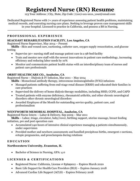 sample resume  experienced registered nurse sutajoyo