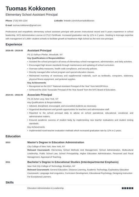 assistant principal resume template guide  examples