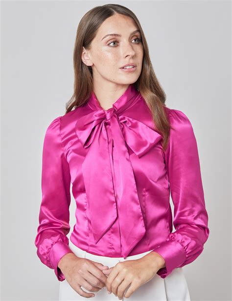 Plain Satin Women S Fitted Blouse With Single Cuff And