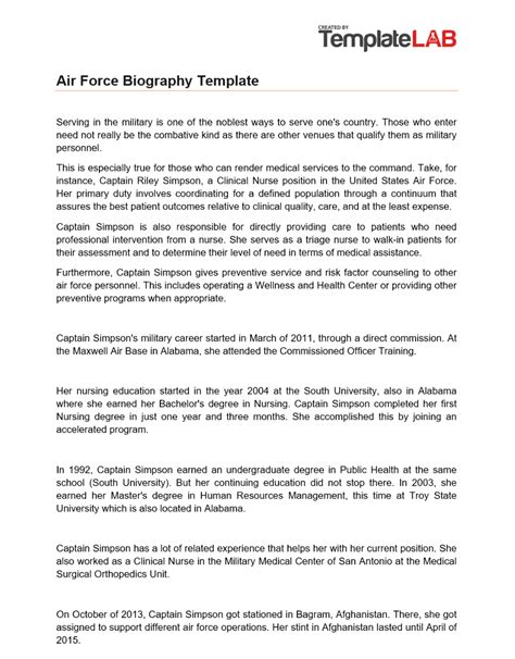 air force biography template biography template  regard