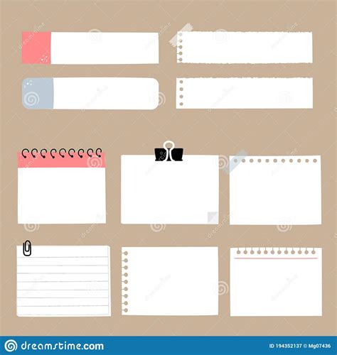 Set Of Cute Hand Drawn Blank Paper Sticky Note Pad With
