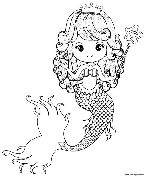 mermaid princess   wand  crown coloring page printable
