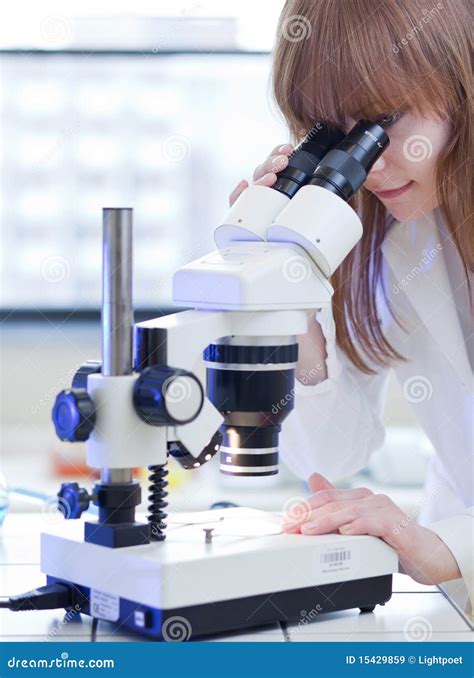 female researcher   microscope royalty  stock images image