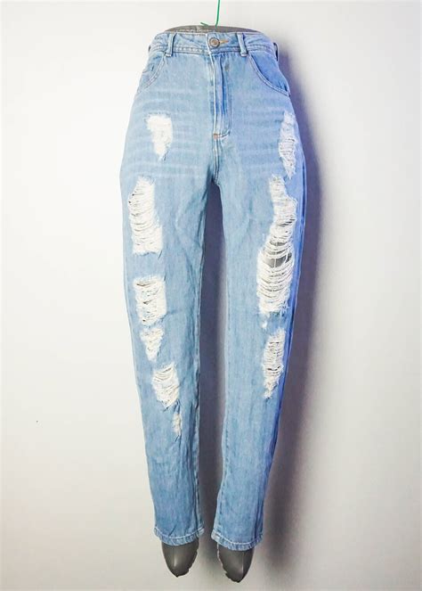 bershka high waist ripped soft jeans etsy