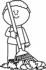 Clipart Clip Fall Leaves Boy Raking Autumn Sweeping Cliparts House Leaf Clean Work Rake Child Cleaning Rope Playground Yard Pile sketch template