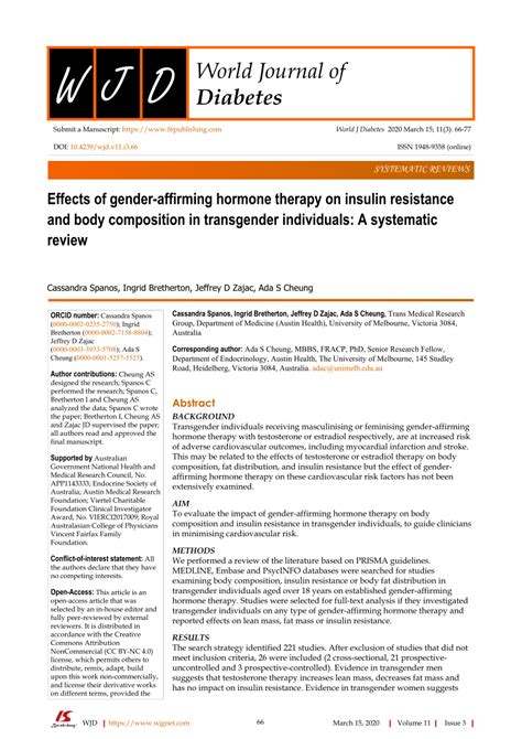 Pdf Effects Of Gender Affirming Hormone Therapy On Insulin Resistance
