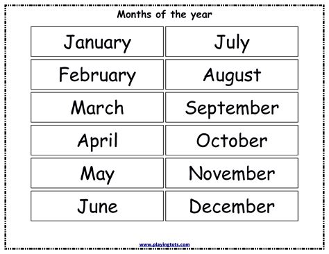printable months   year chart preschool charts months