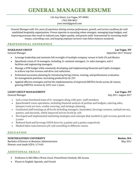 resume sample general manager general manager resume sample