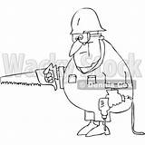 Man Coloring Carrying Worker Djart Drill Saw Outline Royalty Clip Illustration Vector sketch template