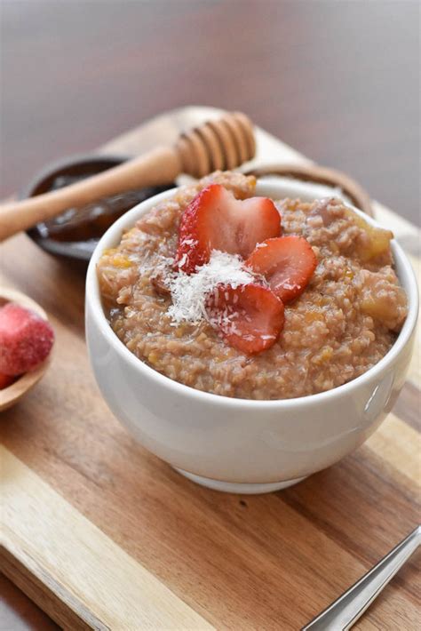 Instant Pot Tropical Steel Cut Oats Gf Vegan Option With Two Spoons