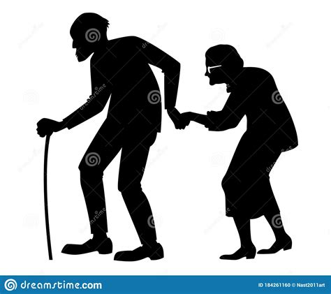Vector Isolated Black Silhouette Of A Elderly Couple With