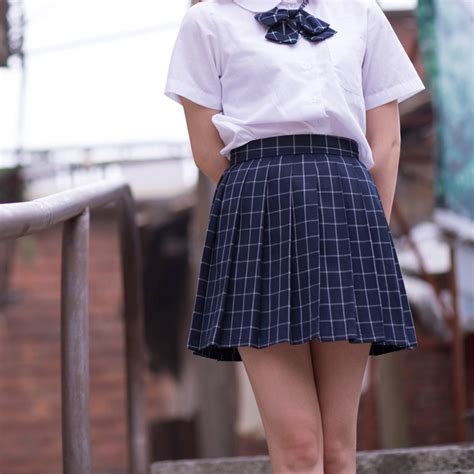 navy blue gray classical grid pleated skirts japanese school girls