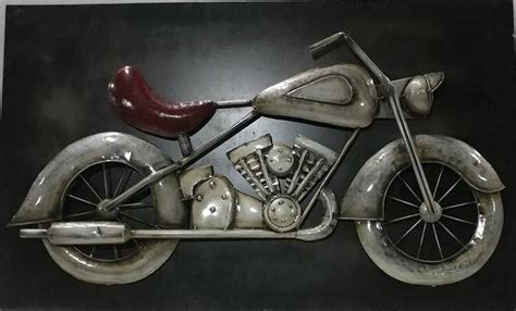 large vintage motorcycle rustic  metal wall art