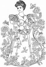 Coloring Pages Fashion Victorian Book Haven Creative Adult Dover Adults Nouveau Publications Welcome Fashions Historical Color People Vintage Doverpublications Dresses sketch template