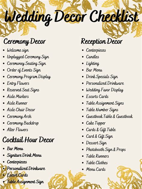 wedding decor checklist etsy uk