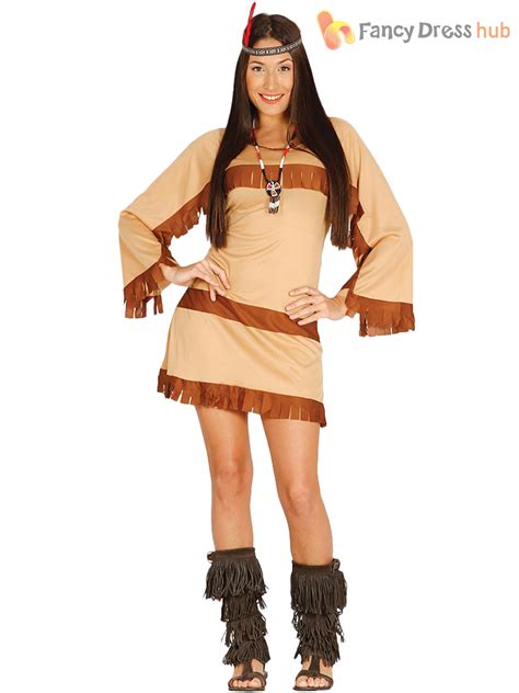 ladies red indian costume adults pocahontas fancy dress