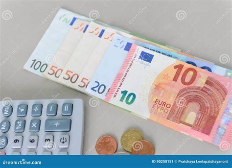 euro money banknotes  coins counting  calculator stock image image  economy banknote