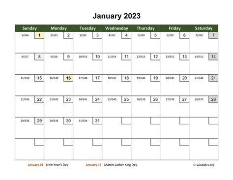 Monthly 2023 Calendar With Day Numbers