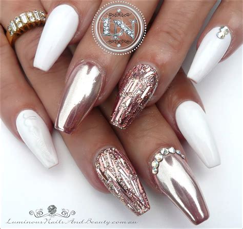 glamorous rose gold chrome white gel nails sculptured acrylic gel nails gold coast