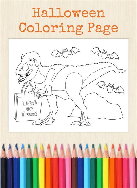 happy halloween dinosaur coloring page   rex   etsy