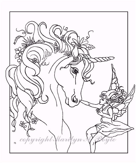 adult coloring page fantasy unicorn fairy digital