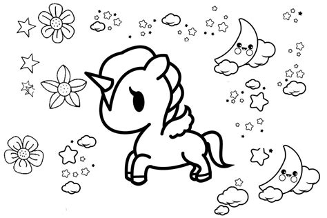 Dibujos De Unicornio Con Luna Y Flor Para Colorear Para Colorear