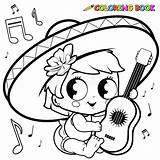 Coloring Baby Mariachi Girl Guitar Playing Vector Illustration Preview sketch template