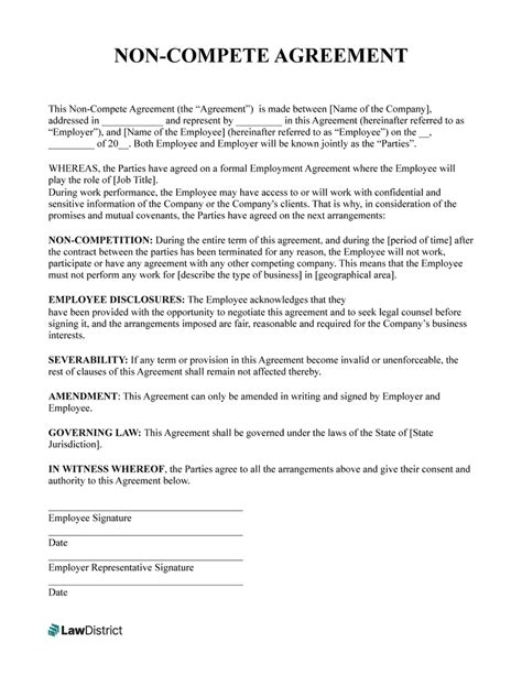 compete agreement  template sample lawdistrict