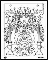 Coloring Pages Gypsy Celestial Adults Beautiful Adult Colouring Witch Color Printable Book Women Blank Getdrawings Seasonings Drawings Moon Choose Board sketch template