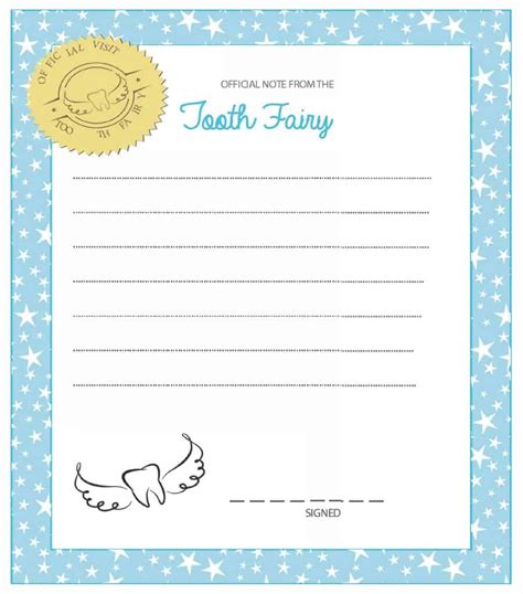 cute tooth fairy letter template printable  downloadable