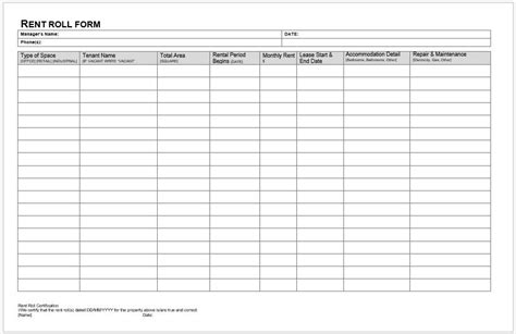 rent roll form templates  ms word word excel templates