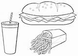 Coloring Food Coke Fries French Hot Junk Dog Eat Pages Color sketch template