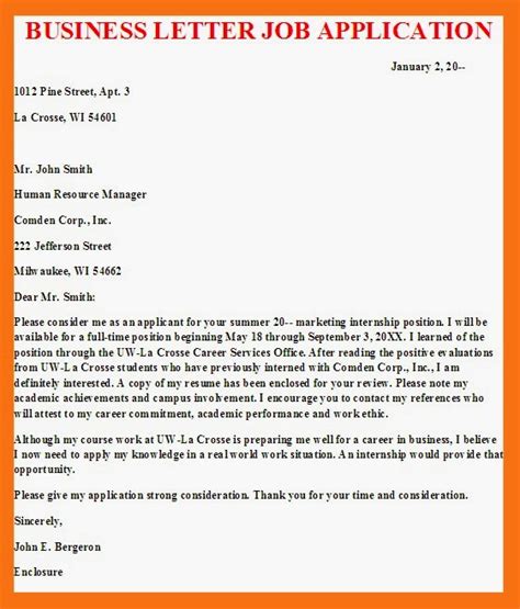 business letter business letter job application