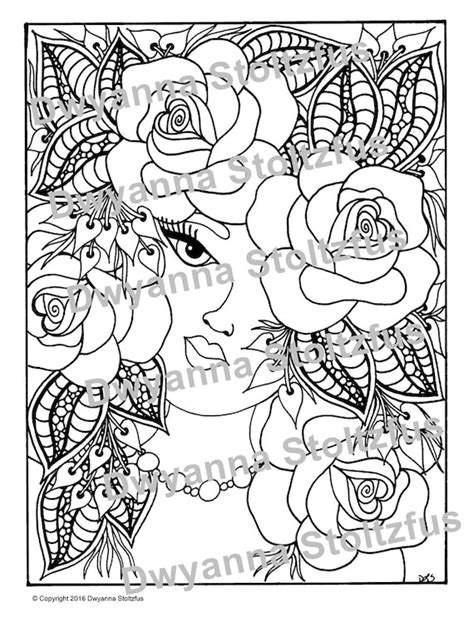 rose flower girl coloring page jpg etsy