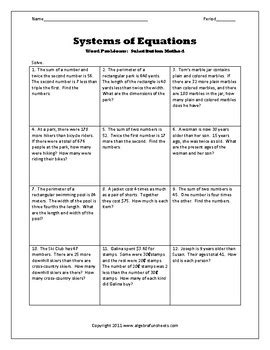 solving systems  equations word problems  substitution tpt