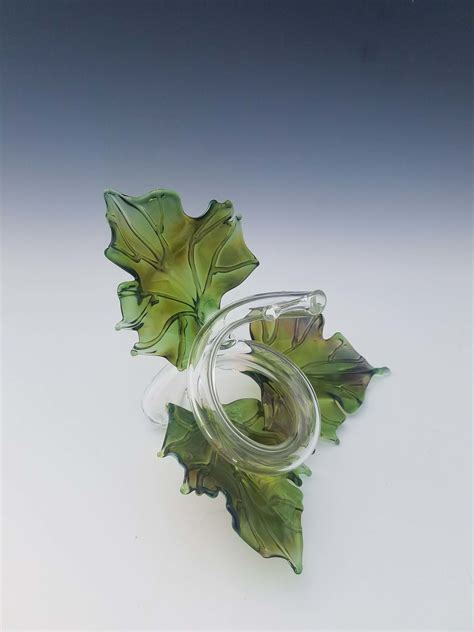 Trio Glass Leaf Sculpture In Green By Jacqueline Mckinny Art Glass