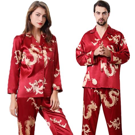 women silk satin pajamas set 2pcs full sleeve top trousers chinese
